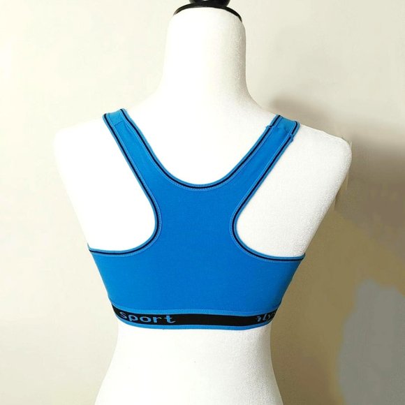 Lulola Sports Bra Blue Black Trim Elastic Stretchy Racerback 38C/85C (M-L) - Picture 3 of 12